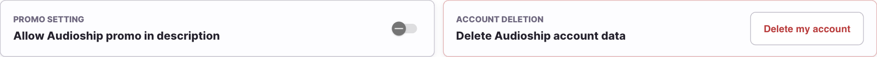 Account deletion setting with the Delete my account button visible.